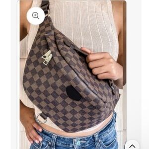 Brown and Black Checkered Crossbody Bag